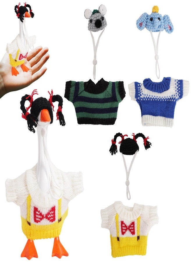 Sinbana 3 Sets 7 Inch Mini Desk Goose Outfits, Elephant Koala Pigtails Theme Knitted Hat & Clothes for Porch Goose Statue Cute Funny Headwear & Costume for Magnetic Geese Key Holder - Image 1